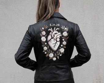 Giacca in pelle personalizzata fatta a mano, giacca in pelle ricamata per la sposa, giacca in pelle da sposa, giacca in pelle da sposa personalizzata