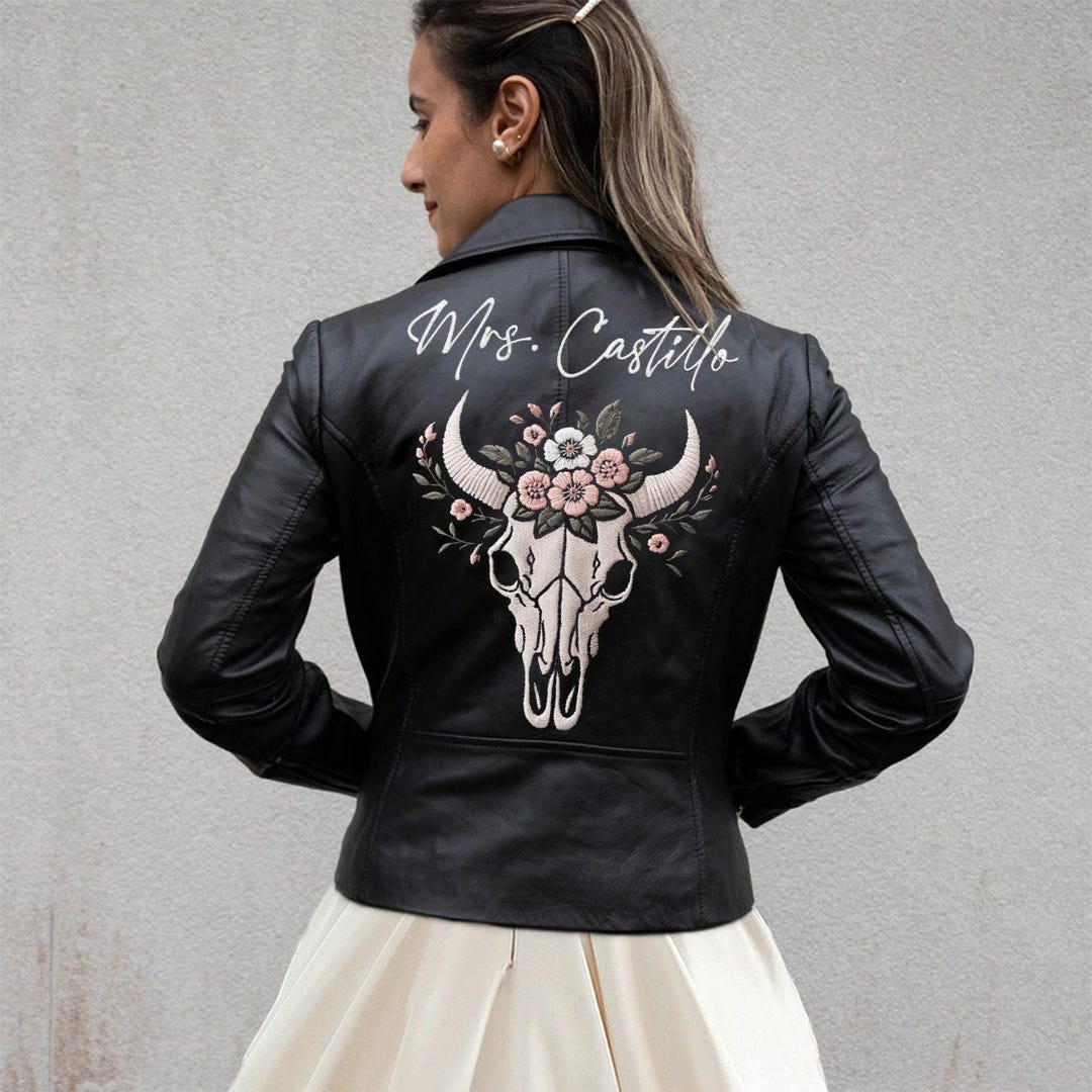 Customized Mrs Leather Jacket, Custom Embroidery Leather Jacket Gifts, Personalized Leather Jackets, Embroidered Bridal Real Leather Jackets Customized Mrs Leather Jacket, Custom Embroidery Leather Jacket Gifts, Personalized Leather Jackets, Embroidered Bridal Real Leather Jackets