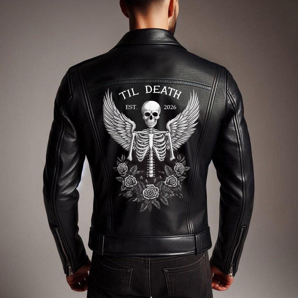 Men s Embroidered Leather Jacket Etsy