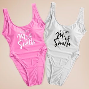 Bride Mrs Smith One-Piece Swimsuit | Bridesmaid Swimsuit | Personalized Swimsuit |Customized Swimsuit |High Cut Swimsuit |High Cut One (15)