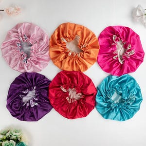 Reversible Satin Bonnet for Women, Double Layer Sleep Cap, Curly Hair Bonnet, Silky Night Cap for Natural Hair, Soft Hair Wrap Frizz Control image 7