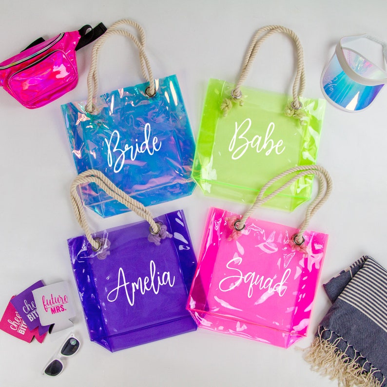 Electric Love Theme Bachelorette Tote, Retro Clear Totes, Bachelorette Favors, Bridesmaid Gifts, Beach Bachelorette Bags, Beach Bachelorette image 6