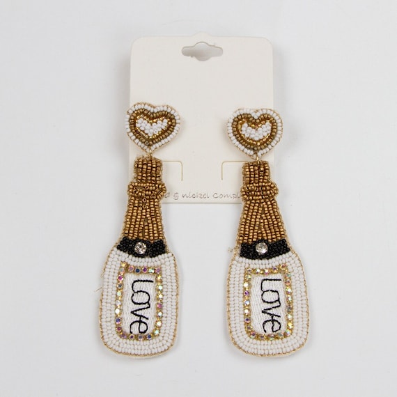 Love Beaded Earrings, Champagne Bottle Beaded Earrings
