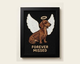 Personalized Dachshund Memorial Beaded Wall Art, Custom Pet Loss Portrait With Angel Wings, Framed Dog Remembrance Keepsake, Hand Beaded