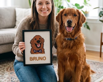 Custom Golden Retriever Beaded Wall Art, Personalized Dog Portrait Framed, Hand Beaded Pet Memorial Art with Name, Dog Lover Gift