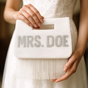 Custom Beaded Fringe Purse Custom Tassel Purse Personalized Fringe Clutch Purse Tassel Clutch Bag, Personalized MRS Clutch Monogram Handbag
