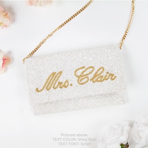 Custom Name Clutch Bag, Personalized Clutch Purse, Custom MRS Clutch Bag, Seed Bead Clutch Bag, Beaded Clutch Purse for Bride, Purse (LHFC) image 1