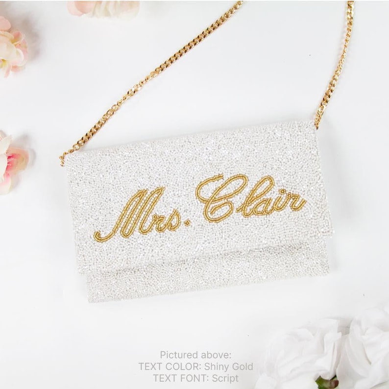 Custom Name Clutch Bag, Personalized Clutch Purse, Custom MRS Clutch Bag, Seed Bead Clutch Bag, Beaded Clutch Purse for Bride, Purse (LHFC) image 1