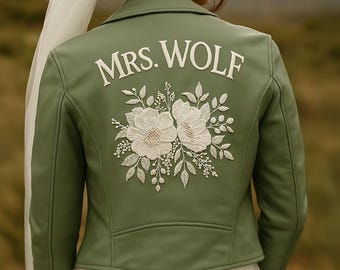 Giacca in pelle da sposa personalizzata, giacche da sposa con nome personalizzato, giacca in pelle da matrimonio personalizzata, giacche in pelle da sposa ricamate personalizzate