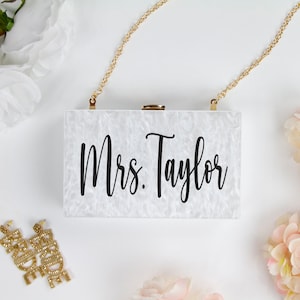 Personalized Acrylic Box Clutch, Bachelorette Acrylic Box Clutch, Bridal Marbled Acrylic Box Clutch, Bachelorette Party Box Clutch Gifts-LP