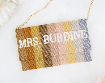 Custom Bridal Clutch, Personalized Wedding Purse, Mrs Name Handbag, Custom Bride Bag, Personalized Mrs Purse, Custom Bridesmaid Purse - LHFC