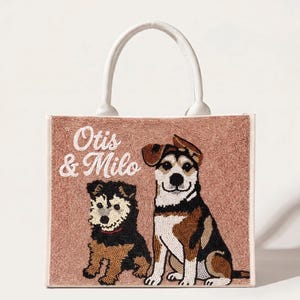 Borsa tote personalizzata con perline per animali domestici, borse tote personalizzate per cani, borse tote personalizzate per gatti con perline, borse tote con ritratti di animali domestici, borsa per animali domestici realizzata a mano con perline, borsa tote personalizzata per mamme di cani immagine 1