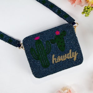 Borsa a tracolla con perline Howdy, borsa con perline da cowboy personalizzata, pochette con perline personalizzata, pochette regalo con scatola di perline personalizzata (GD)