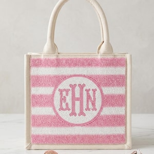Personalized Pink Golf Mini Tote Bag, Beaded Monogram Canvas Purse, Custom Initial Golf Gift For Women, Preppy Pink Tote Bag, Gift, Everyday