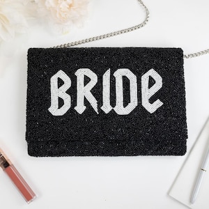 Cartera de novia gótica negra, cartera de boda gótica, cartera de mano negra con cuentas, cartera de mano negra con cuentas de semillas, cartera de mano negra, bolsos de mano de novia gótica