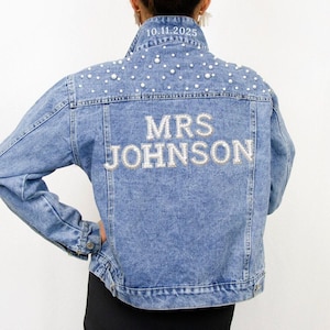 Varsity-brief blauwe parel, aangepaste naam Varsity-letters voor spijkerjasje, BRUID-patch, aangepaste patches voor jas, aangepaste bruidjas