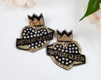 Birthday Queen Earrings, Seed Bead Earrings, Beaded Birthday Earrings, Birthday Earrings Gifts, Seed Bead Birthday Earrings, Earrings Gifts