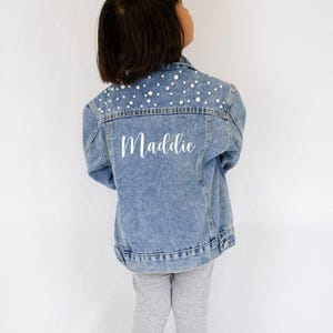 Chaqueta vaquera para niños Blue Pearl, chaqueta vaquera personalizada, chaqueta para niña de las flores, chaqueta vaquera para niña, chaquetas vaqueras personalizadas para bebé, chaqueta vaquera personalizada