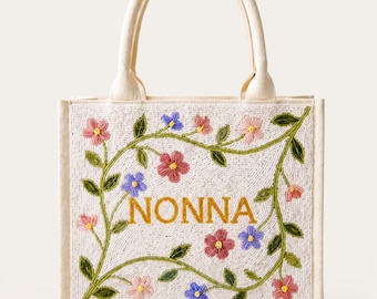 Torba w kolorze kości słoniowej z motywem kwiatowym, torba z motywem winorośli, torebka z koralikami w kwiaty, elegancka mini torba, torebka z motywem winorośli, torba z imieniem na zamówienie, spersonalizowane mini torby