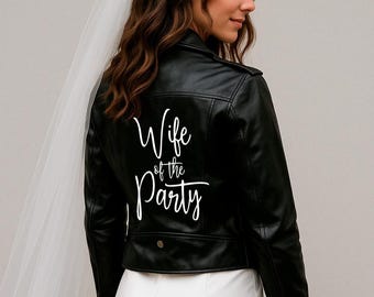 Giacca in finta pelle per moglie, giacca per sposa, regalo giacca personalizzato, giacca in pelle personalizzata per addio al nubilato, giacche personalizzate per feste di matrimonio