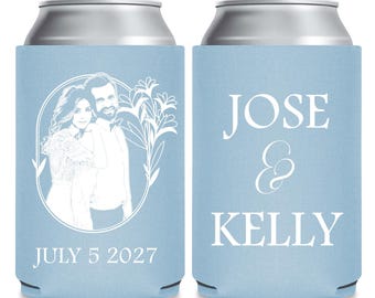 Custom Portrait Wedding Can Coolers, Wedding Photo Can Cooler Favors, Personalized Wedding Can Cooler Favors, Custom Photo Can Coolers (199)