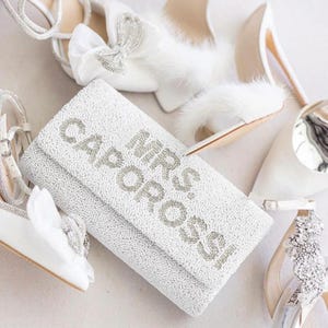 Custom Bride Purse Seed Bead Clutch Bag, Custom Mrs Clutch Purse, Custom Wedding Clutch Bag, Personalized Beaded Clutch, Wedding Clutch Bag