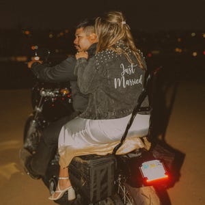 Black Pearl Mrs. Last Name Jean Jacket, Personalized Mrs. Last Name Denim Jacket, Bride Jean Jacket, Custom Bridal Jacket, Wedding Jacket