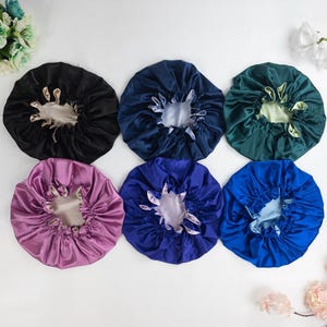 Reversible Satin Bonnet for Women, Double Layer Sleep Cap, Curly Hair Bonnet, Silky Night Cap for Natural Hair, Soft Hair Wrap Frizz Control image 8