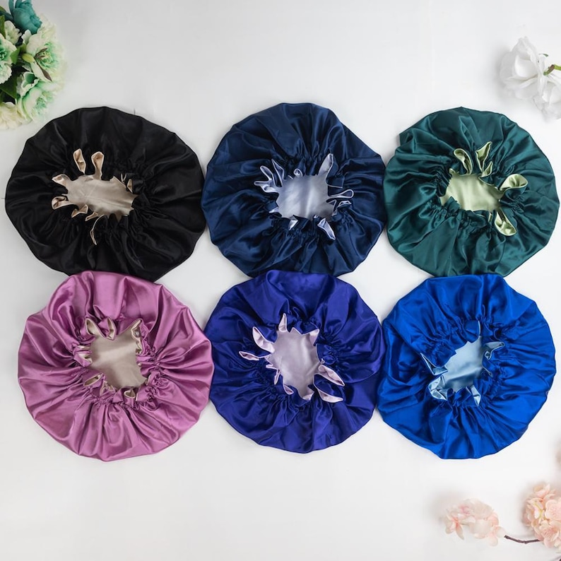Reversible Satin Bonnet for Women, Double Layer Sleep Cap, Curly Hair Bonnet, Silky Night Cap for Natural Hair, Soft Hair Wrap Frizz Control image 8