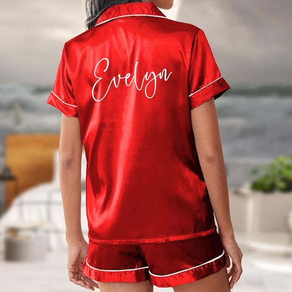 Personalized Name Pajamas Custom Pajamas Satin Shorts Set Pajamas Wedding Pjs Bachelorette Party Satin Pajamas Shorts Set Bridal Pjs Etsy Canada