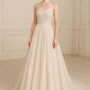 Strapless Wedding Dress, Glitter Tulle Bridal Gown, Ball Gown Wedding Dress, Sparkle Wedding Dress, Modern Princess Gown, Corset Bodice Gown