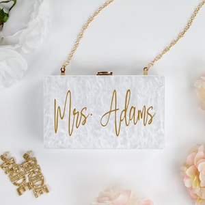 Acrylic Box Purse for Brides, Bridal Acrylic Box Clutch, Personalized Acrylic Box Clutch, Customized Acrylic Box Clutch Gift, Bach Clutch-LP