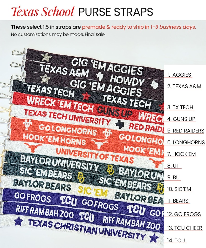 Game Day Purse Strap, Custom Game Day Beaded Strap Game Day Beaded Bag Strap Football Beaded Bag Strap Custom Purse Strap School Spirit Gift image 3