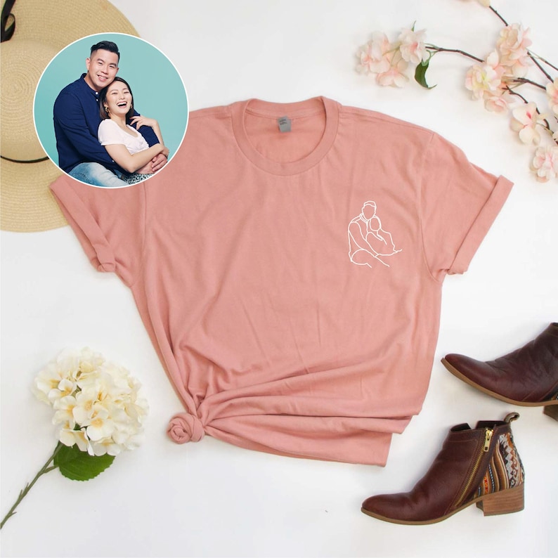 Personalized Couple T-Shirt, Couple Line Art Tees, Personalized Image Trace Tees, Custom Couple T-Shirt Gift, Personalized Couple Tee Gifts image 7