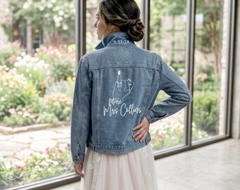 Bridal Jacket, Customized Jean Jacket, Custom Denim Jacket for Brides, Personalized Denim Jacket for Brides, Bachelorette Party Denim Jacket