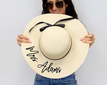 Custom Floppy Beach Hat, Sun Hat, Personalized Sun Hat, Bride to be Gift, Honeymoon Beach Hat, Bride Hat, Bride Gift, Bachelorette Trip Hat