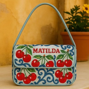 Beaded Cherry Purses, Custom Beaded Bag, Personalized Handbag, Embroidered Cherry Bag, Cherry Beaded Clutch, Cute Summer Purses, Cherry Bags