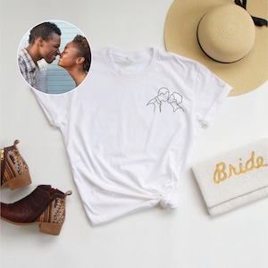 Personalized Couple T-Shirt, Couple Line Art Tees, Personalized Image Trace Tees, Custom Couple T-Shirt Gift, Personalized Couple Tee Gifts image 1