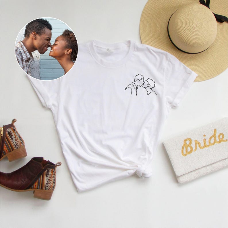 Personalized Couple T-Shirt, Couple Line Art Tees, Personalized Image Trace Tees, Custom Couple T-Shirt Gift, Personalized Couple Tee Gifts image 1