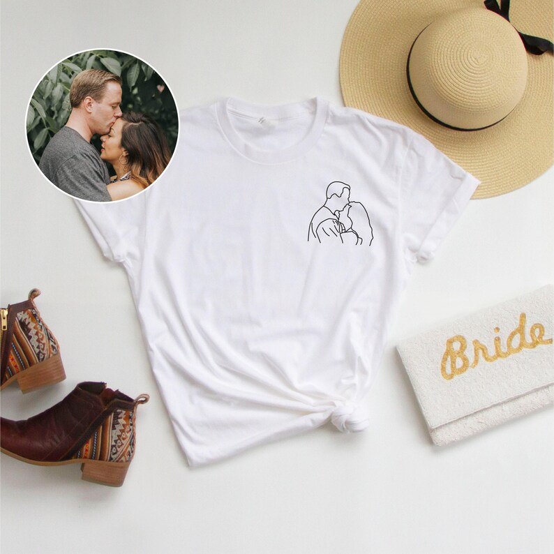 Personalized Couple T-Shirt, Couple Line Art Tees, Personalized Image Trace Tees, Custom Couple T-Shirt Gift, Personalized Couple Tee Gifts image 2