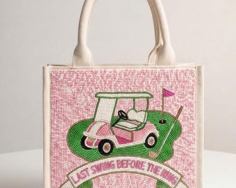 Last Swing Before The Ring Golf Mini Tote Bag, Beaded Golf Bride Purse, Bachelorette Gift, Golf Lover Gift, Bridal Shower Tote, Wedding Gift