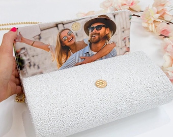 Personalized Bridal Clutch Purse, Seed Bead Clutch Bag for Brides, Custom Beaded Bridal Clutch Purse, Wedding Bridal Beaded Clutch Bag - FOG