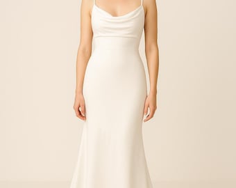 Robes de mariée à col bénitier, Robe de mariée simple en soie, Robe de mariée minimaliste, Robe nuisette moderne, Robe de mariée élégante, Robe de mariée à col bénitier en satin