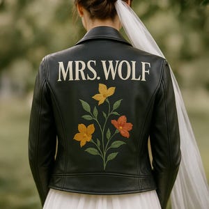 Custom Bridal Jacket, Floral Bride Jacket, Embroidered Wedding Jacket, Personalized Bride Jacket, Mrs Leather Jacket, Customized Mrs Jackets