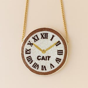 Clock Purse, Beaded Clock Bag, Personalized Clock Crossbody Bags, Vintage Watch Purse, Handmade Beaded Clock Bags, Timeless Statement Purses