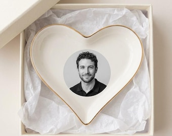 Personalized Photo Ring Dish, Custom Heart Jewelry Dish, Wedding Ring Holder, Couple Photo Gift, Bridal Shower Gift, Bride Jewelry Dish Gift