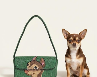 Custom Pet Portrait Beaded Bag, Handmade Dog Mom Purse