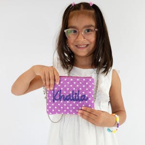 Pochette personnalisée à pois pour fille, sac à main personnalisé pour petite fille, sac à main personnalisé pour enfant avec prénom, pochette personnalisée pour cadeau enfant