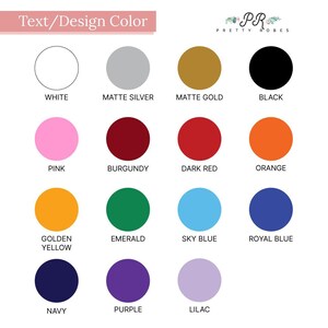 a collection of twelve different color swatches, each representing a different color: white, matte silver, matte gold, black, pink, burgundy, dark red, orange, gold, emerald, sky blue, royal blue, yellow, green, purple, and lavender.