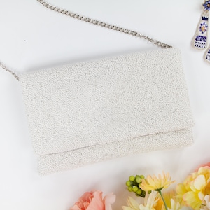 Bolso de novia, bolso de mano de novia blanco, bolso de novia blanco con cuentas, bolso de novia blanco, bolso de boda blanco, bolso de mano de fiesta, bolso de mano blanco